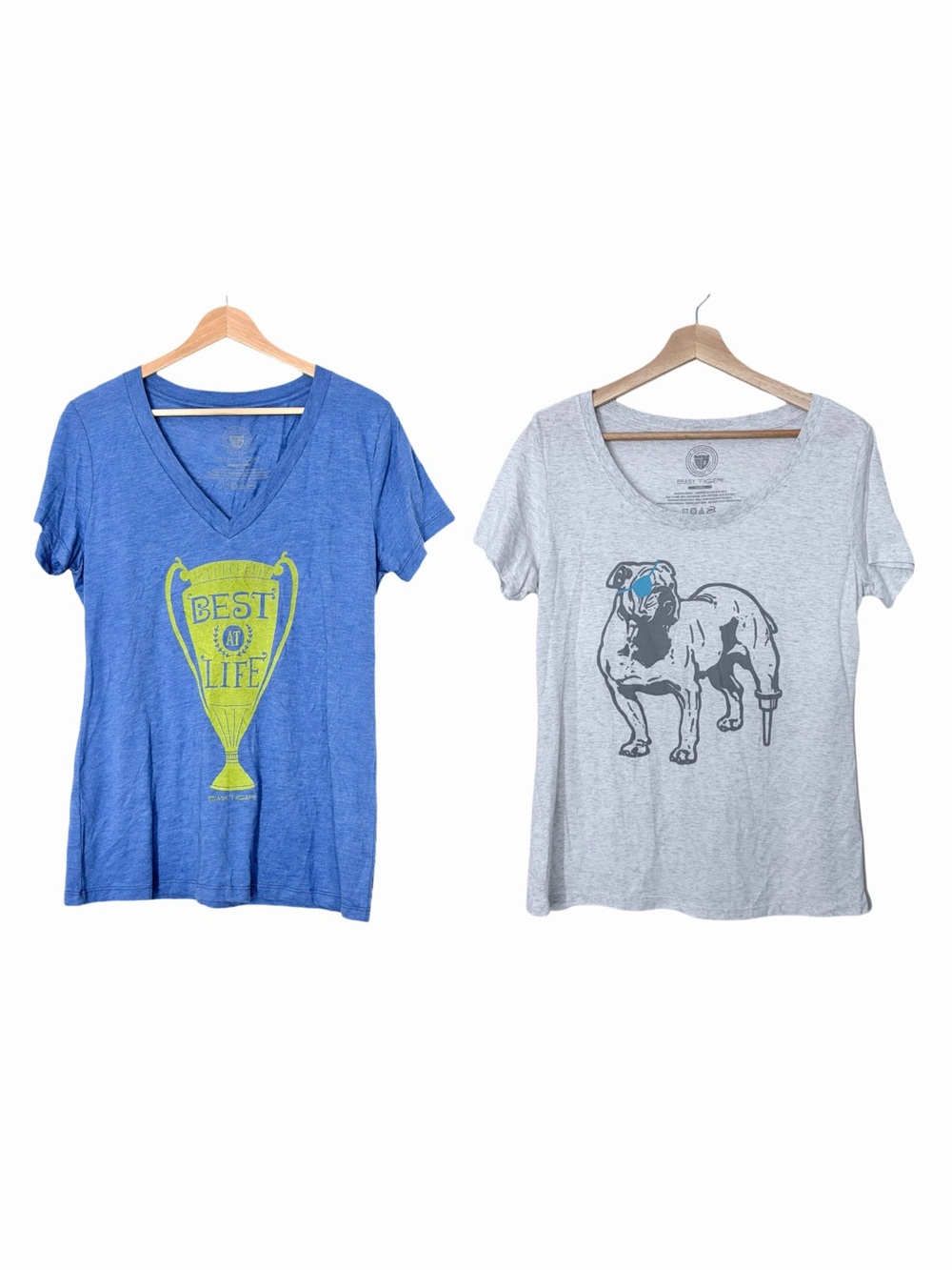 Easy Tiger Two T-Shirt Bundle Women’s XL Short Sleeve Bull Dog Best Life